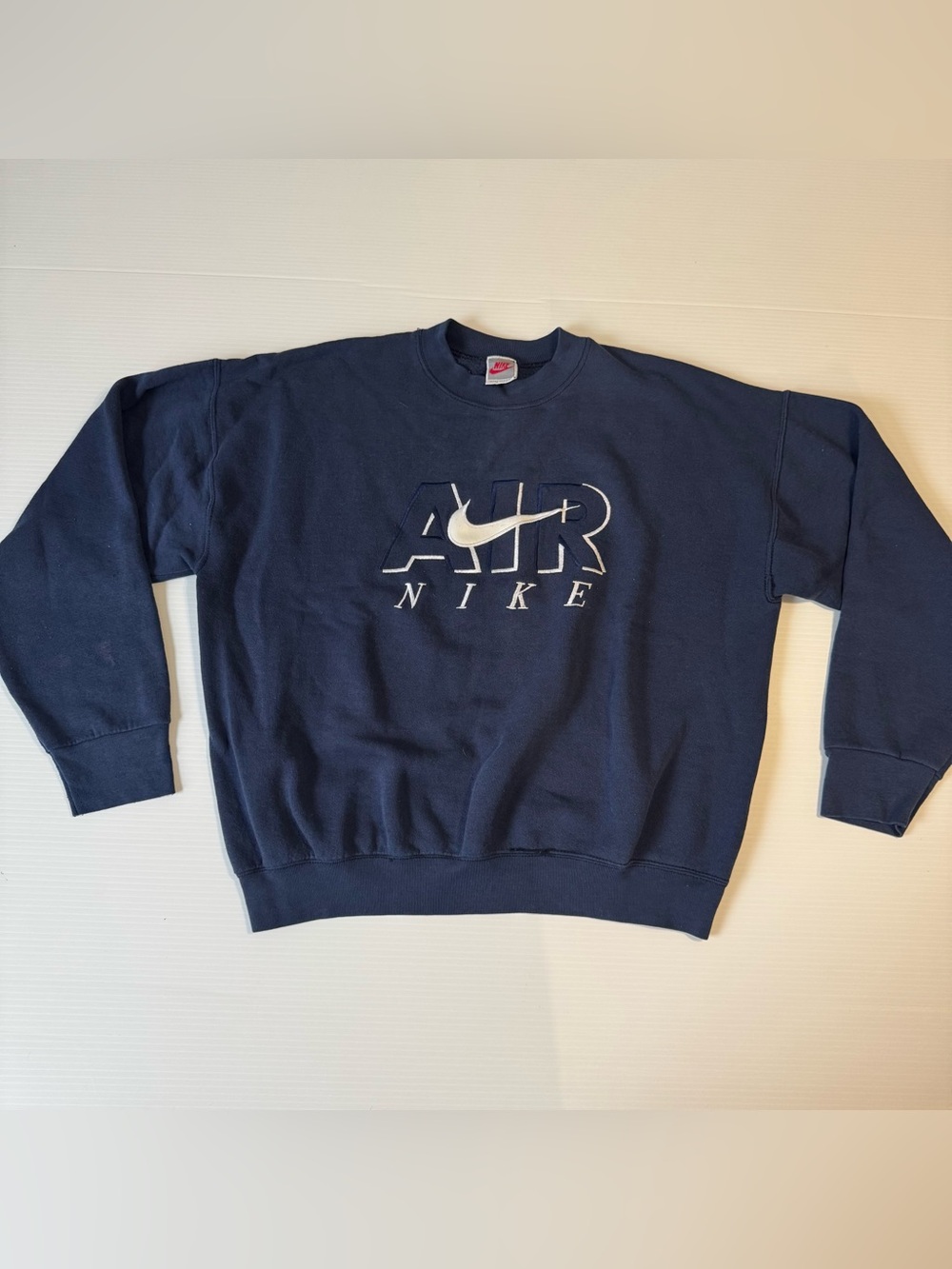 Vintage Nike Air Sweatshirt L Navy Blue Crewneck Embroidered Big Logo 90s Flaw